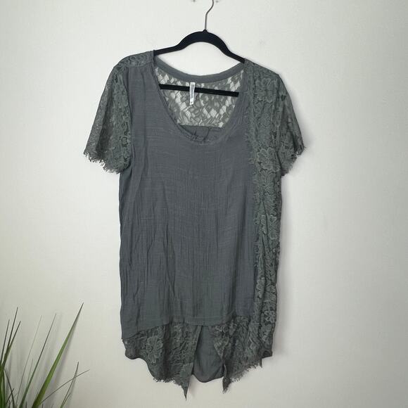Monoreno Popover Tunic Top Light Gauzy Material with Lace Boho Festival‎ Size M - Picture 1 of 11